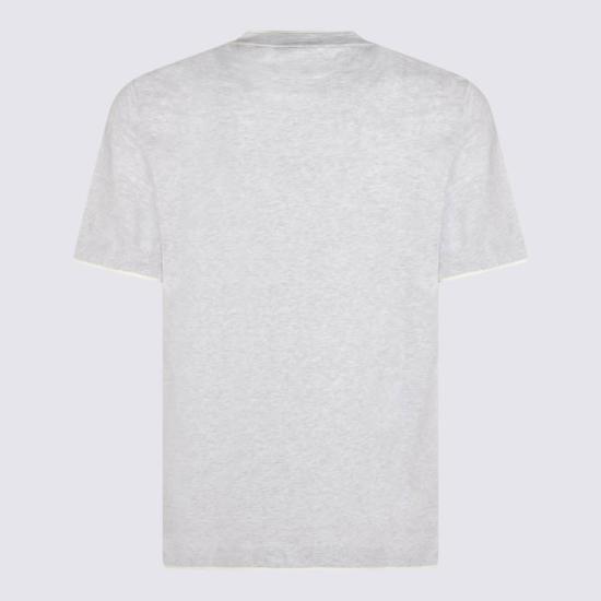  브루넬로 쿠치넬리 반팔 티셔츠 라이트 그레이 코튼 티셔츠 - BRUNELLO CUCINELLI