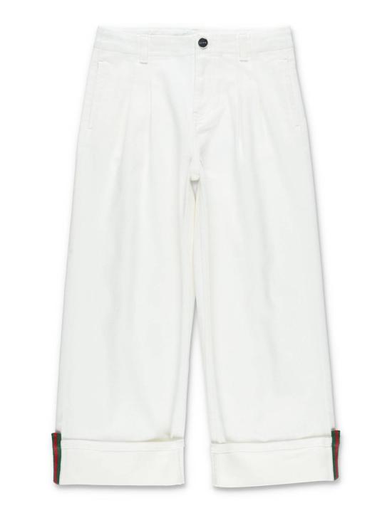  [키즈] 구찌 스트레이트 팬츠 키즈 스트레치 데님 웹 디테일  화이트/믹스