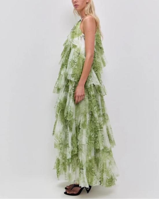  에이지 롱 원피스 아제 웨슬린 가운 올리브 네이티브 플로럴 - AJE