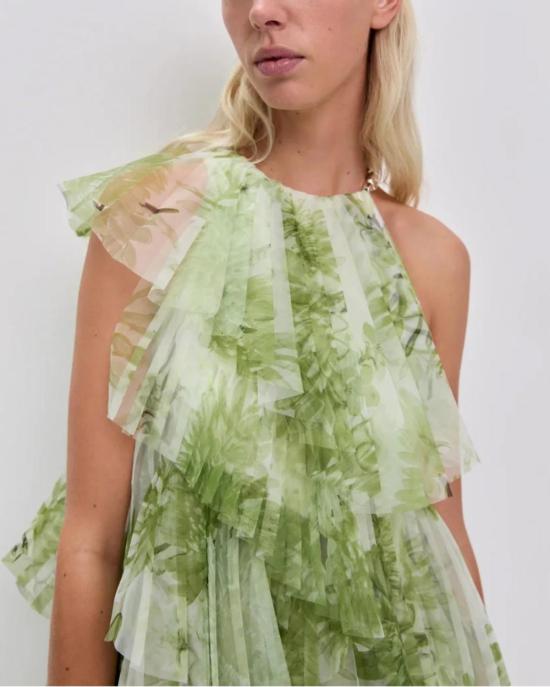  에이지 롱 원피스 아제 웨슬린 가운 올리브 네이티브 플로럴 - AJE