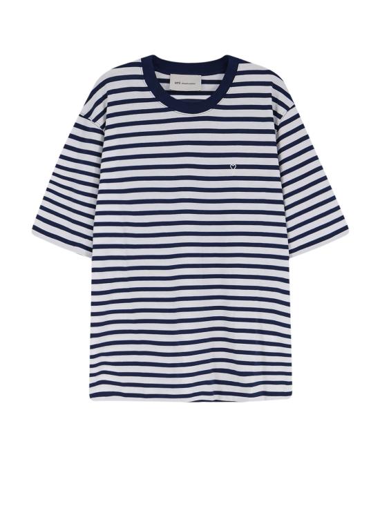  아미 반팔 티셔츠 알렉상드르 마티우시 코튼 티셔츠 (앞면에 자수 로고) 앵커/블랑