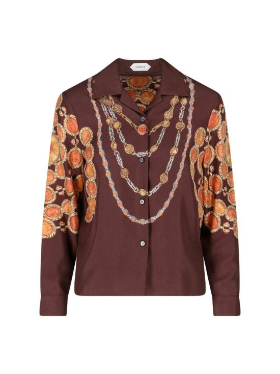  베르사체 블라우스 실크 트윌 셔츠 브라운