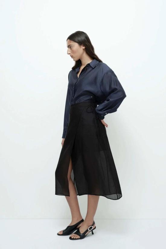  미정박 블라우스 박미정 세미시스루 셔츠 네이비 - MIJEONG PARK