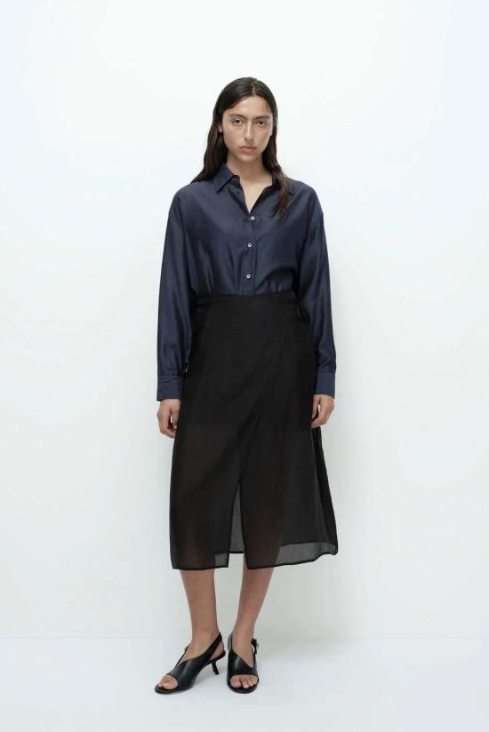  미정박 블라우스 박미정 세미시스루 셔츠 네이비 - MIJEONG PARK