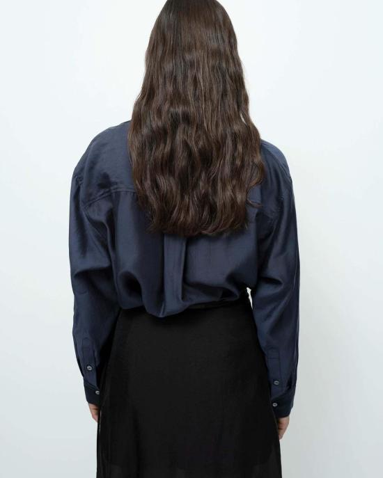 미정박 블라우스 박미정 세미시스루 셔츠 네이비 - MIJEONG PARK