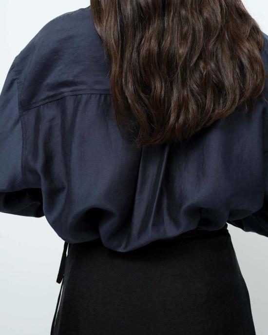  미정박 블라우스 박미정 세미시스루 셔츠 네이비 - MIJEONG PARK