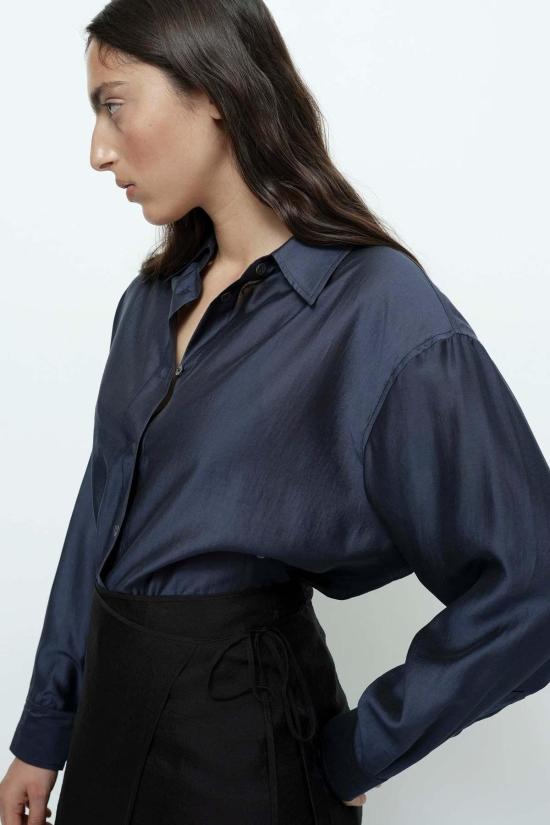  미정박 블라우스 박미정 세미시스루 셔츠 네이비 - MIJEONG PARK