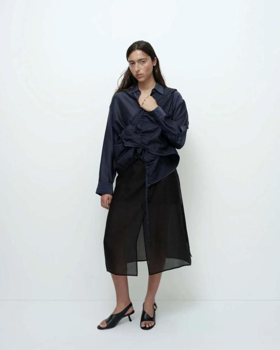  미정박 블라우스 박미정 세미시스루 셔츠 네이비 - MIJEONG PARK