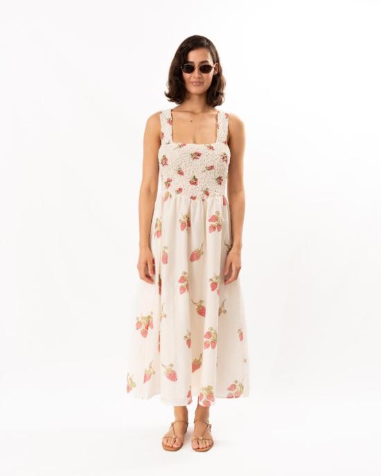  알릭스 오브 보헤미아 롱 원피스 케이 스트로베리 도트 드레스 오프 화이트