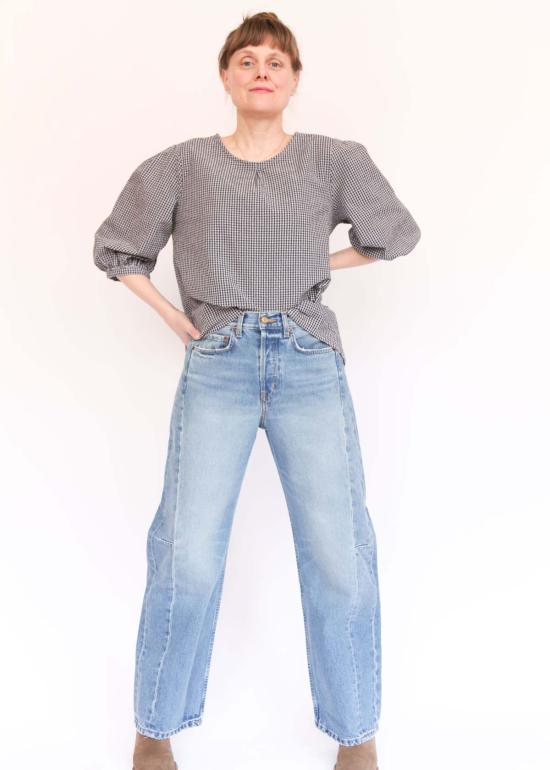  브린 워커 블라우스 루신다 셔츠 네비아 체크 시어서커 - BRYN WALKER