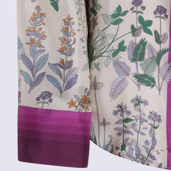  구찌 블라우스 화이트 앤 퍼플 실크 셔츠 레드 - GUCCI