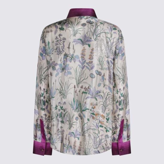  구찌 블라우스 화이트 앤 퍼플 실크 셔츠 레드 - GUCCI