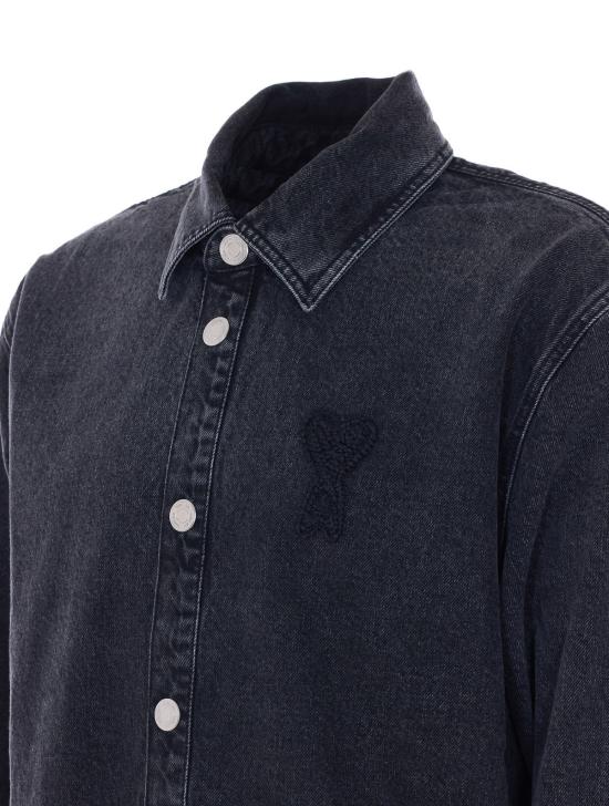  아미 자켓 Ami Alexandre Mattiussi Ami De Coeur 데님 오버셔츠 블랙 - AMI