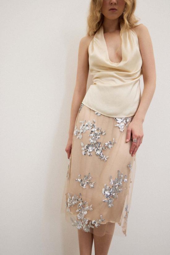  오또다메 미디 스커트 오토다메 자수 튤