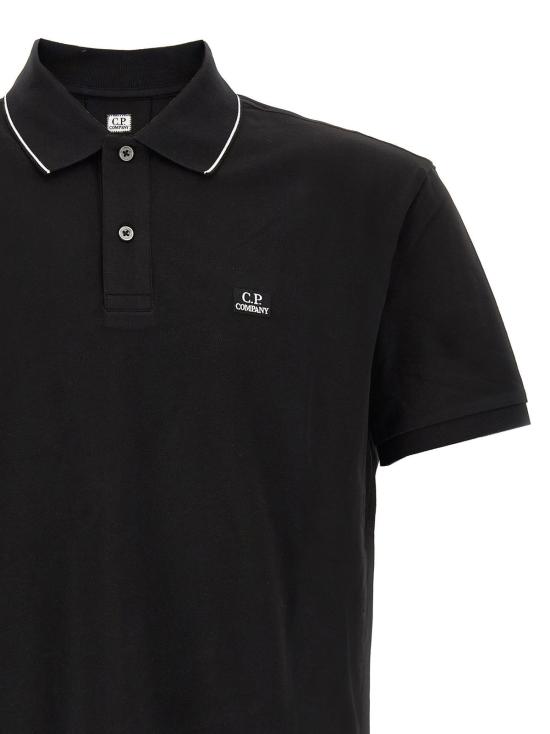  씨피 컴퍼니 폴로 티셔츠 C.P. 회사 로고 패치 폴로 셔츠 블랙 - C.P. COMPANY