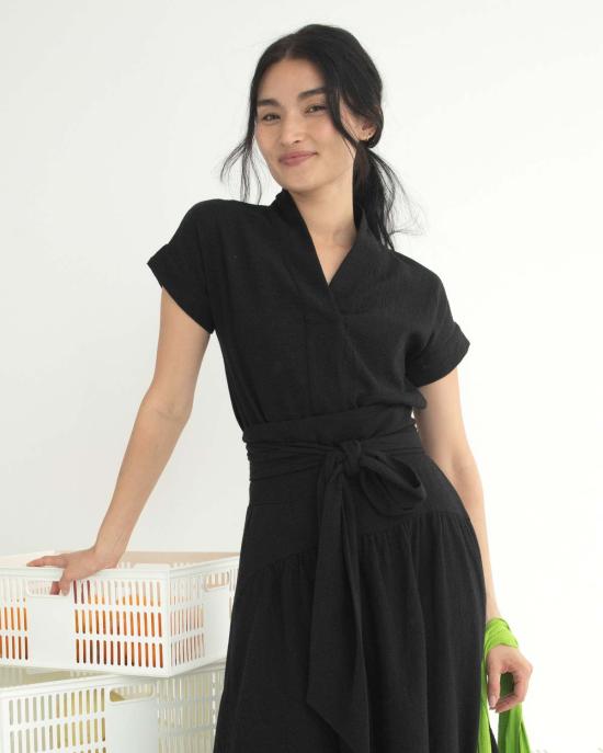  론 블라우스 Lwn 칼라 탑 블랙 - LWN