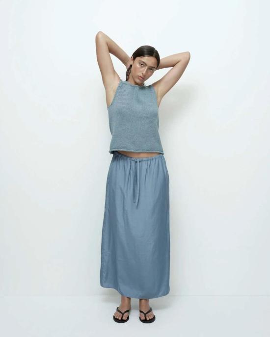  미정박 민소매 티셔츠 박미정 보트넥 니트 탱크탑 (블루) - MIJEONG PARK