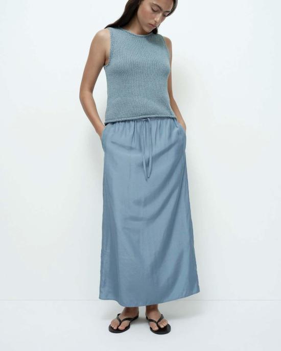  미정박 민소매 티셔츠 박미정 보트넥 니트 탱크탑 (블루) - MIJEONG PARK