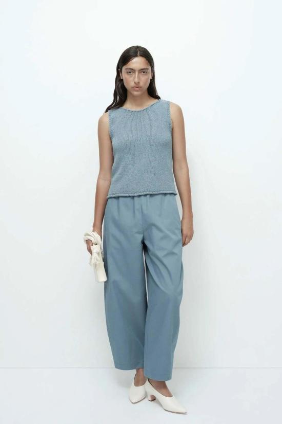  미정박 민소매 티셔츠 박미정 보트넥 니트 탱크탑 (블루) - MIJEONG PARK