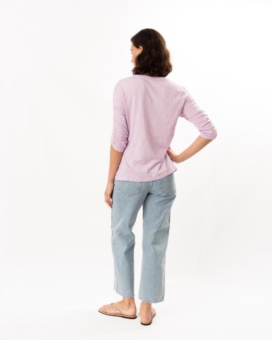  엘리엇 로렌 긴팔 티셔츠 3/4 소매 러플 티셔츠 라벤더 색상 - ELLIOTT LAUREN