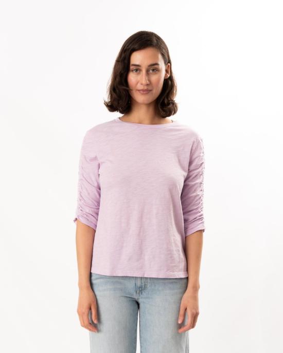  엘리엇 로렌 긴팔 티셔츠 3/4 소매 러플 티셔츠 라벤더 색상