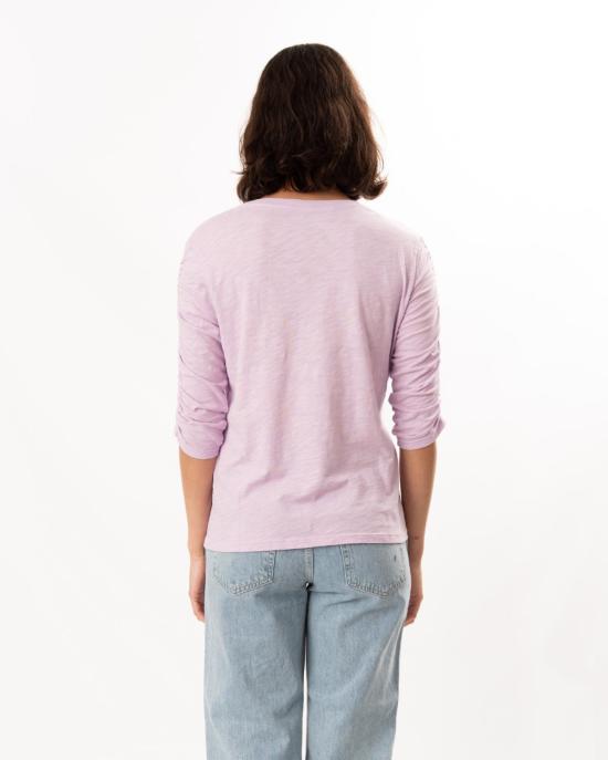  엘리엇 로렌 긴팔 티셔츠 3/4 소매 러플 티셔츠 라벤더 색상 - ELLIOTT LAUREN