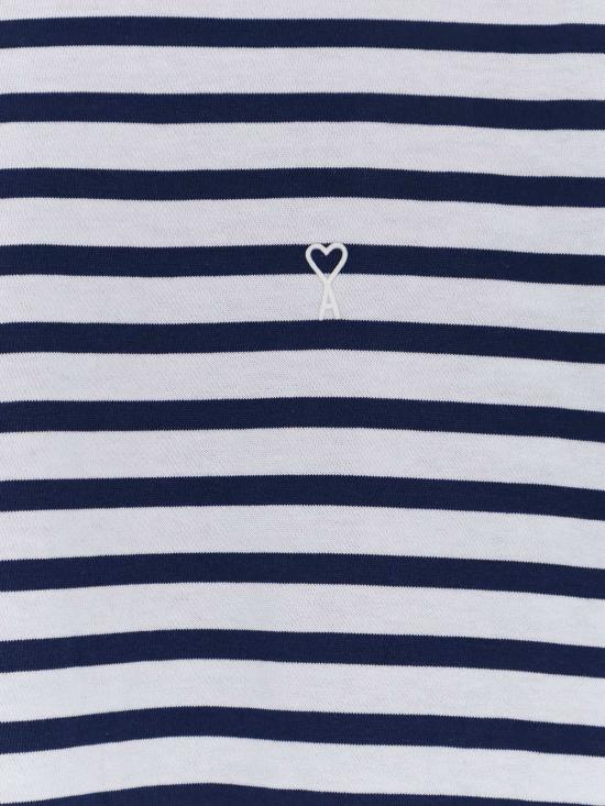  아미 반팔 티셔츠 알렉상드르 마티우시 코튼 티셔츠 (앞면에 자수 로고) 앵커/블랑 - AMI