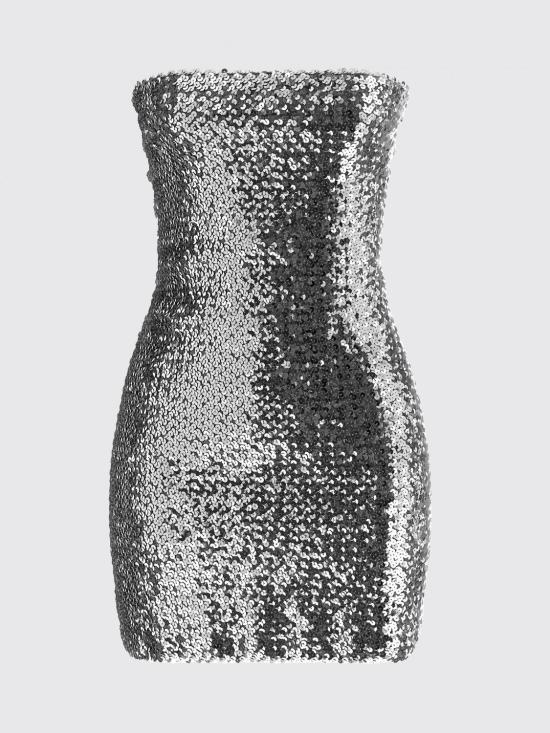 26SS 구찌 자수 시퀸 엘라스틱 드레스 860518ZZZAA 1700 Silver - GUCCI