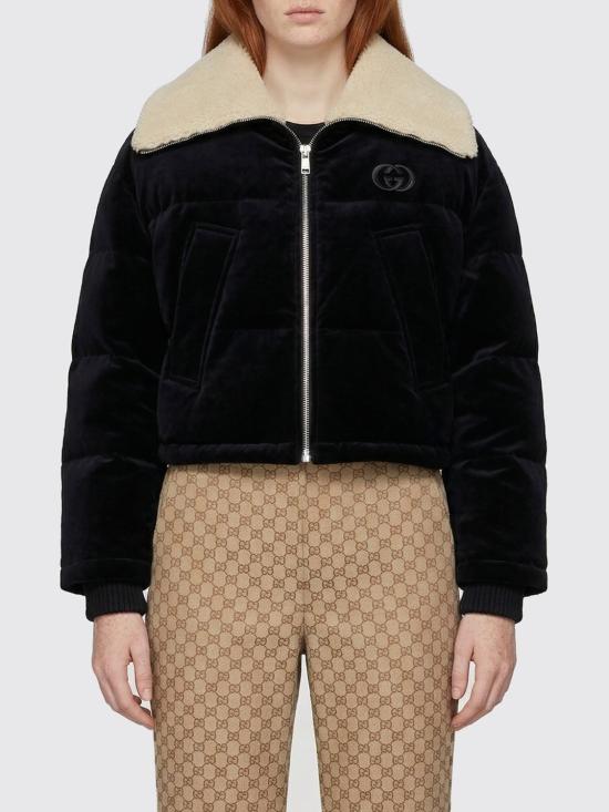 26SS 구찌 코튼 벨벳 푸퍼 봄버 자켓 847385ZJV75 1000 Black