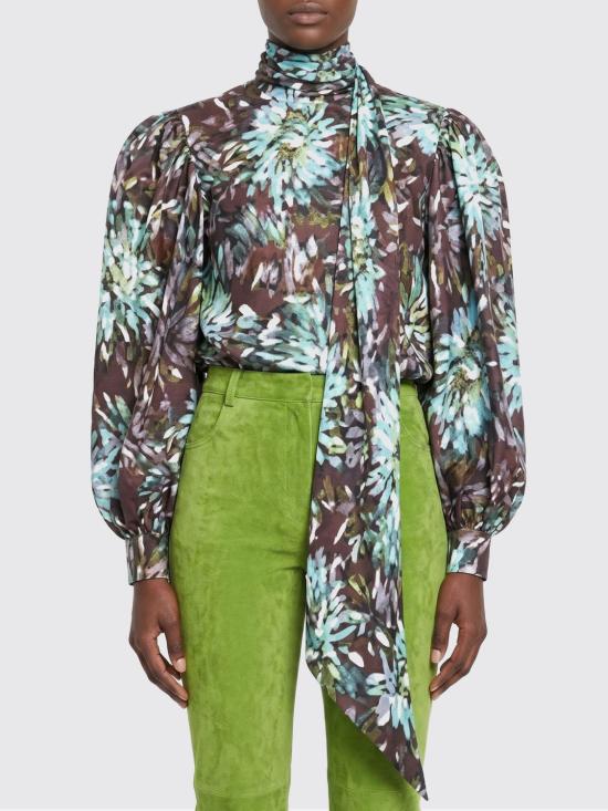 26SS 구찌 프린트 실크 트윌 셔츠 854520ZAUO0 4031 Gnawed Blue