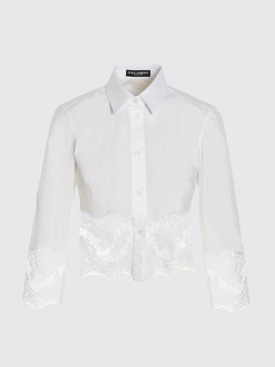 26SS 돌체앤가바나 레이스 인서트 크롭 포플린 셔츠 F5Q65TFUEEE W0800 White - DOLCE & GABBANA