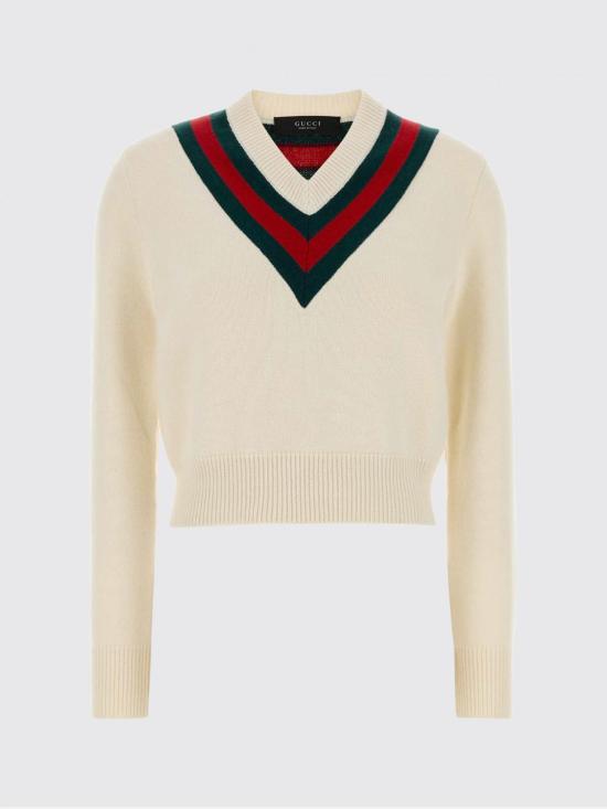 26SS 구찌 웹 파인 니트 울 스웨터 864987XKFG6 9090 White - GUCCI