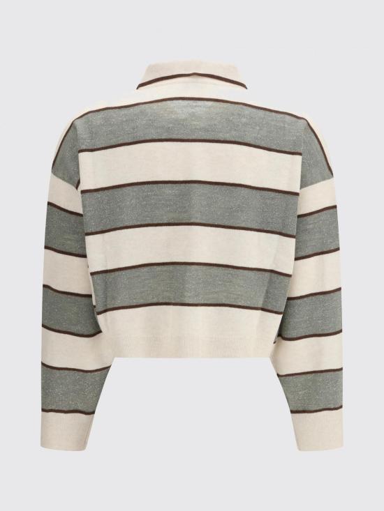 26SS 브루넬로 쿠치넬리 스파클링 스트라이프 크롭 니트 폴로 M16221605 CQU70 White - BRUNELLO CUCINELLI