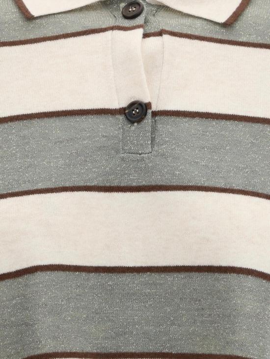 26SS 브루넬로 쿠치넬리 스파클링 스트라이프 크롭 니트 폴로 M16221605 CQU70 White - BRUNELLO CUCINELLI