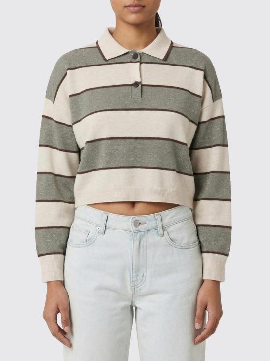 26SS 브루넬로 쿠치넬리 스파클링 스트라이프 크롭 니트 폴로 M16221605 CQU70 White