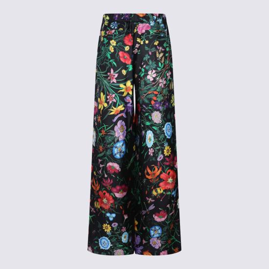  구찌 팔라초 팬츠 멀티컬러 실크 팬츠 플로라 - GUCCI