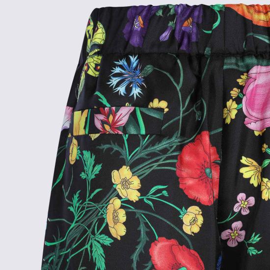  구찌 팔라초 팬츠 멀티컬러 실크 팬츠 플로라 - GUCCI