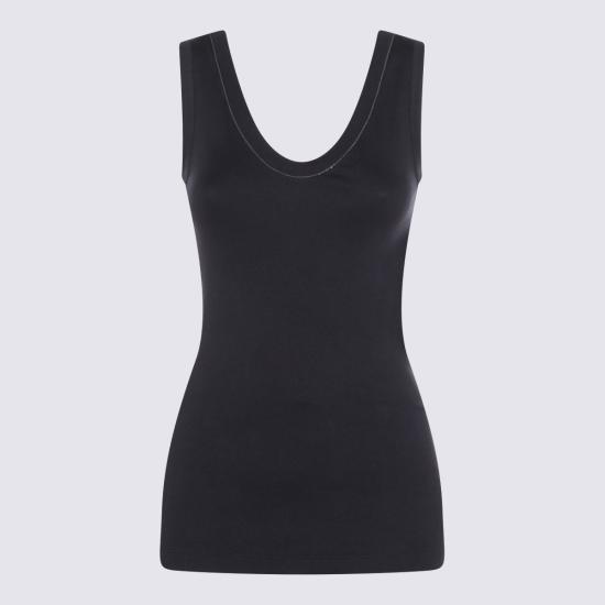  브루넬로 쿠치넬리 민소매 티셔츠 Brunello Cucinelli 다크 블루 코튼 탑