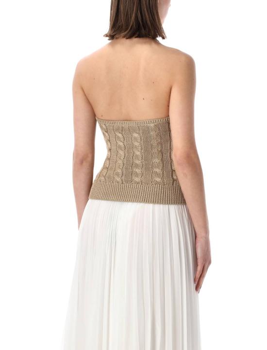  랄프 로렌 블라우스 케이블 니트 실크 홀터탑 라이트 탄 - RALPH LAUREN