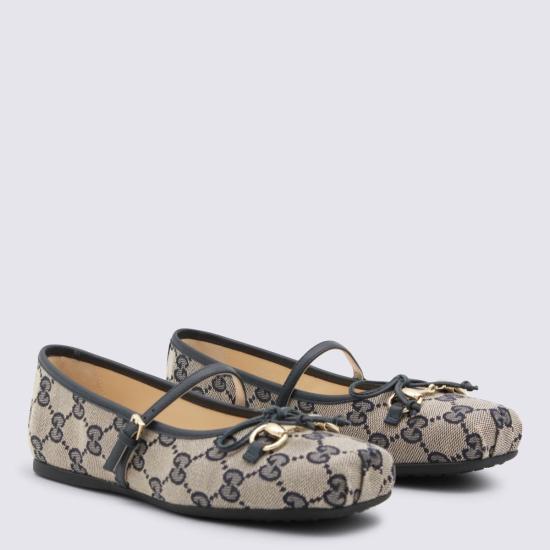  [키즈] 구찌 플랫 슈즈 키즈 베이지 & 블루 플랫 - GUCCI