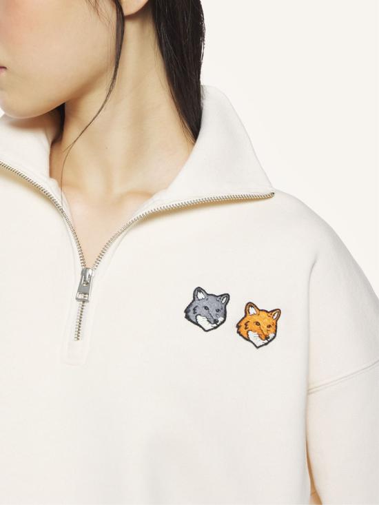 26SS 메종키츠네 더블 볼드 폭스 헤드 하프 집 컴포트 스웨트셔츠 OW211CFKM0341 P702 White - MAISON KITSUNE