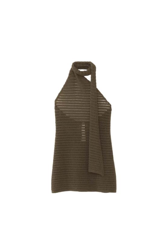  로렌 마누지안 블라우스 로렌 마누기안 네트 랩 홀터탑