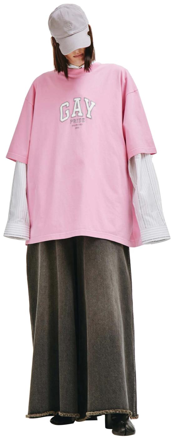  발렌시아가 긴팔 티셔츠 프라이드 박시 티셔츠 라이트 핑크