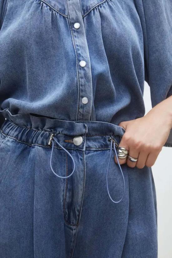  선쿠 데님 팬츠 리즈 오버사이즈 하이웨이스트 진 - SUNCOO