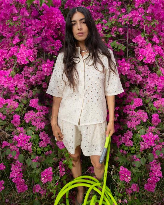  론 셔츠 Lwn 사이잘 셔츠 꽃 자수 - LWN