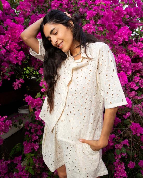  론 셔츠 Lwn 사이잘 셔츠 꽃 자수 - LWN