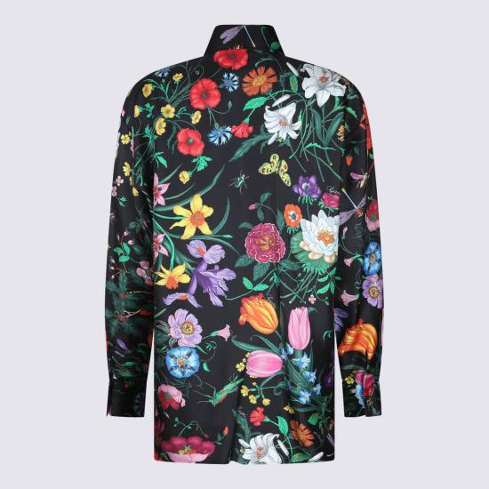  구찌 블라우스 멀티컬러 실크 셔츠 플로라 - GUCCI
