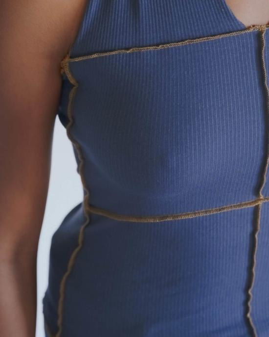  베이스레인지 민소매 티셔츠 Baserange 프레스턴 블루 신더 홀터 탑 - BASERANGE