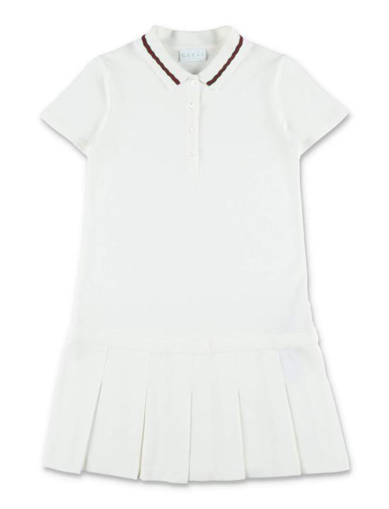  [키즈] 구찌 원피스 키즈 코튼 피케 폴로 드레스 (웹 디테일 포함) 새 상품 화이트
