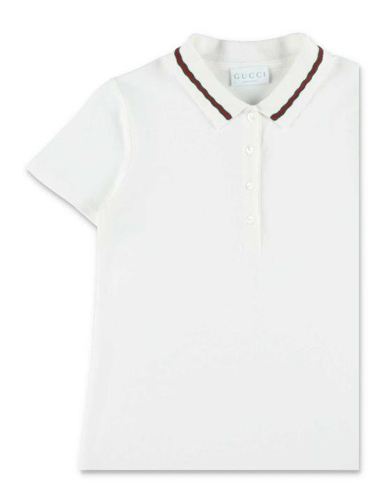  [키즈] 구찌 원피스 키즈 코튼 피케 폴로 드레스 (웹 디테일 포함) 새 상품 화이트 - GUCCI